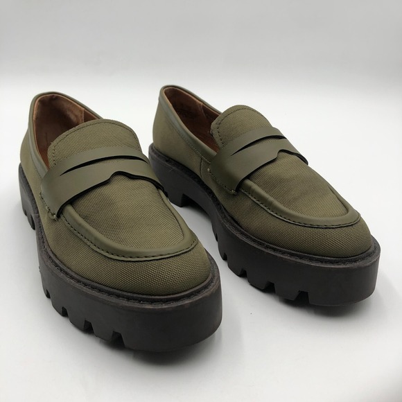Franco Sarto Balin Penny Loafer Women's Size 6M Green Canvas Lug Sole Pull-On - Picture 1 of 15
